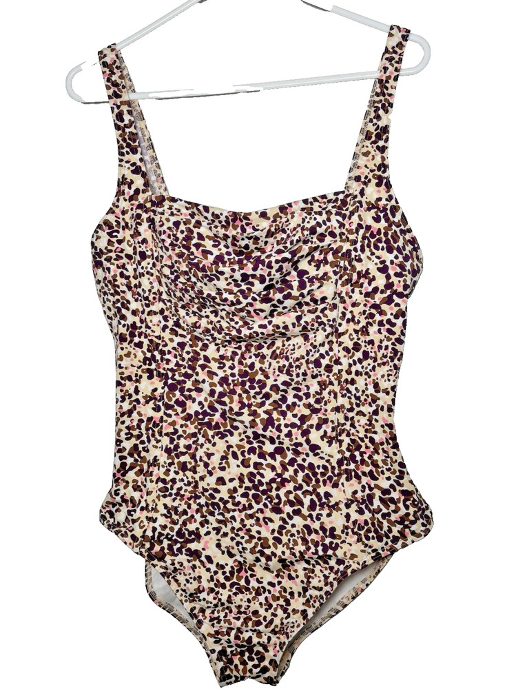 Calvin Klein One-Piece Swimsuit Sz 14 Pink Animal Print Ruched Slimming Suit