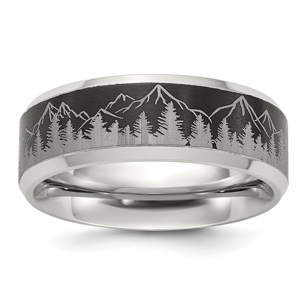 Titanium Brushed Laser Mountain Design 8mm Band Ring Size 10
