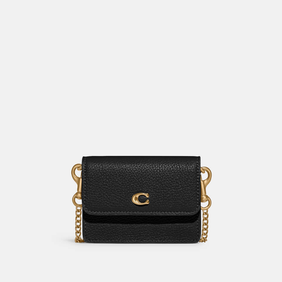 Coach Women's Pebbled Leather Half Flap Mini Crossbody Card Case Black