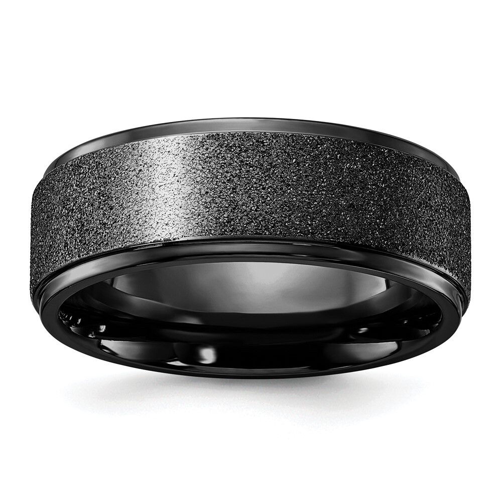 Titanium Polished Laser-cut Center Black IP-plated 8mm Band Ring Size 11