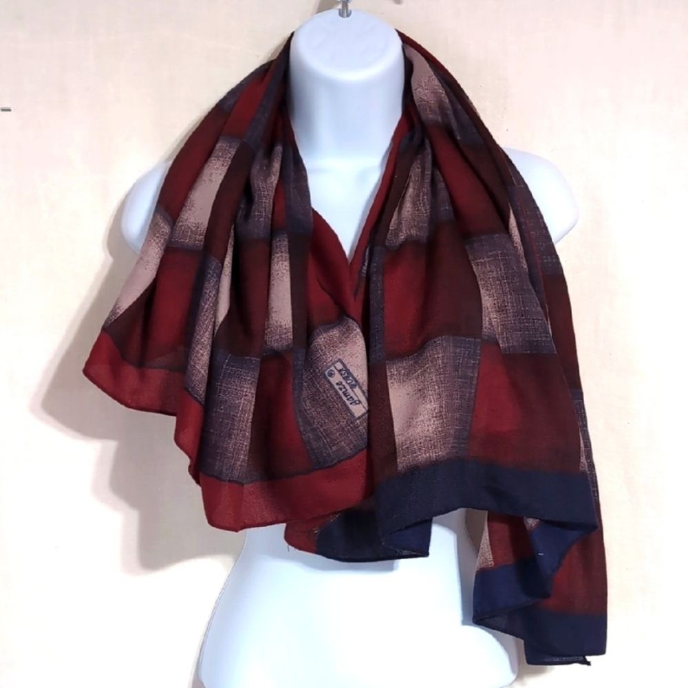 Bursa Burgundy Navy Large Square Scarf for Hair or Neck
