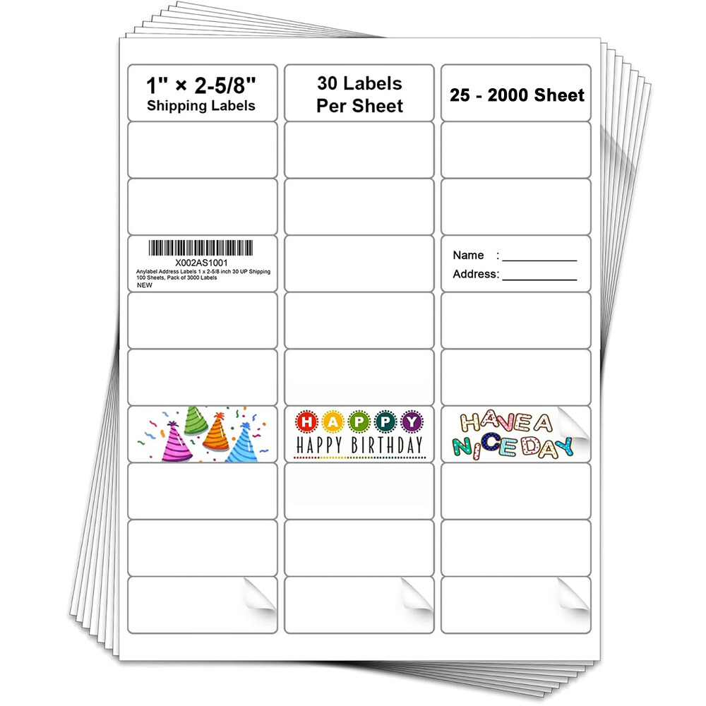 1x2 5/8 Amazon FBA Address Labels 30UP 30 Per Sheet 25-2000 Sheets-image