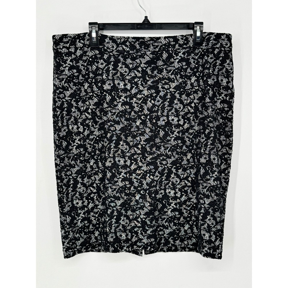 Michael Kors Pencil Skirt Womens XL Black White Excellent Floral Lace Gold Zip