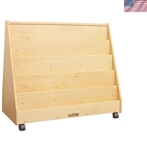 Double-Sided Mobile Book Display, Classroom Bookshelf, Natural