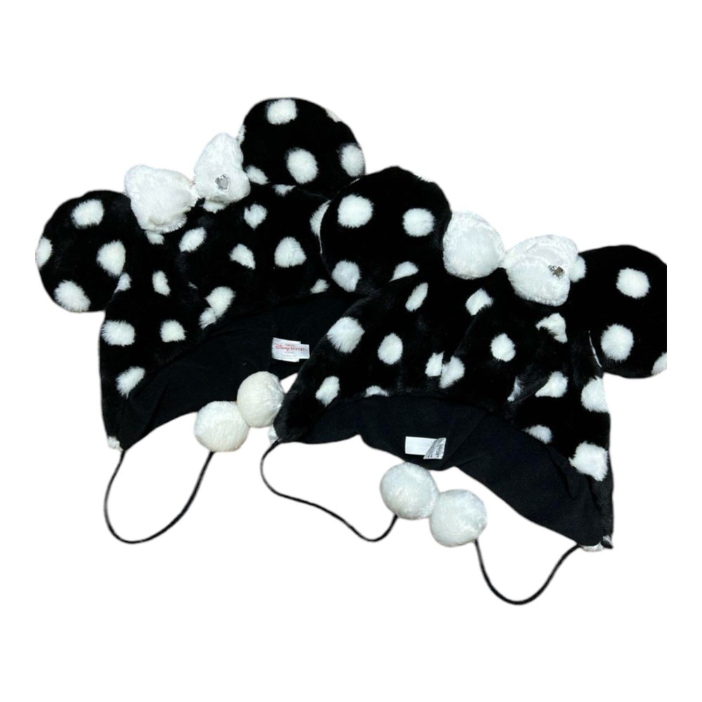 Minnie Mouse Fan Cap Jewels White & Black Polka Dot Bow  Tokyo Disney Resort