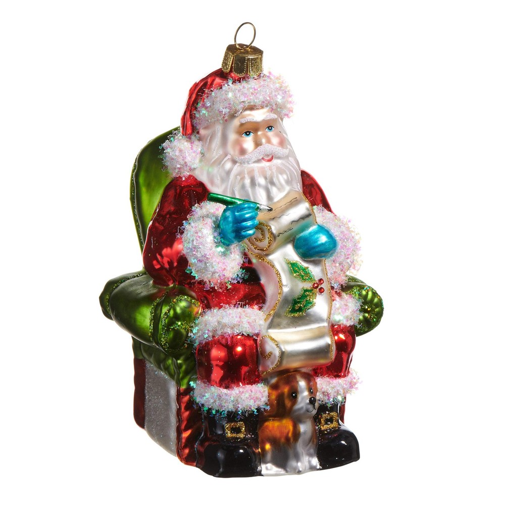 Santa In Chair with Dog Glass Ornament 5