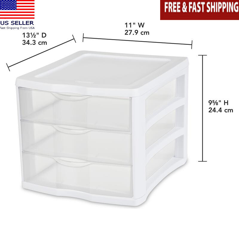 3 Drawer Storage Unit Clear Plastic Organizer Multi-Purpose Stackable Solution