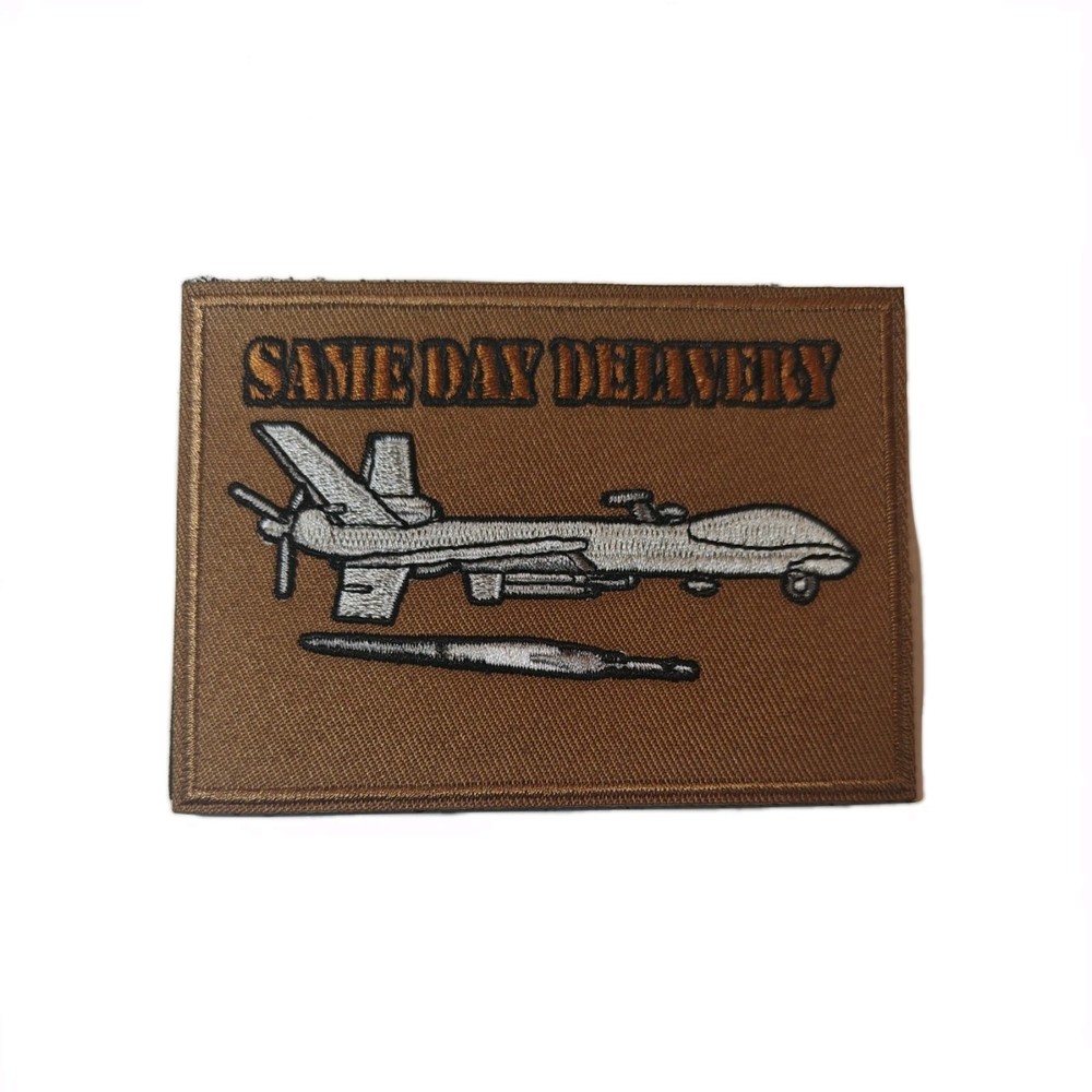 MQ-9 Reaper Drone Same Day Delivery Hook & Loop Funny Morale Patch Coyote-image