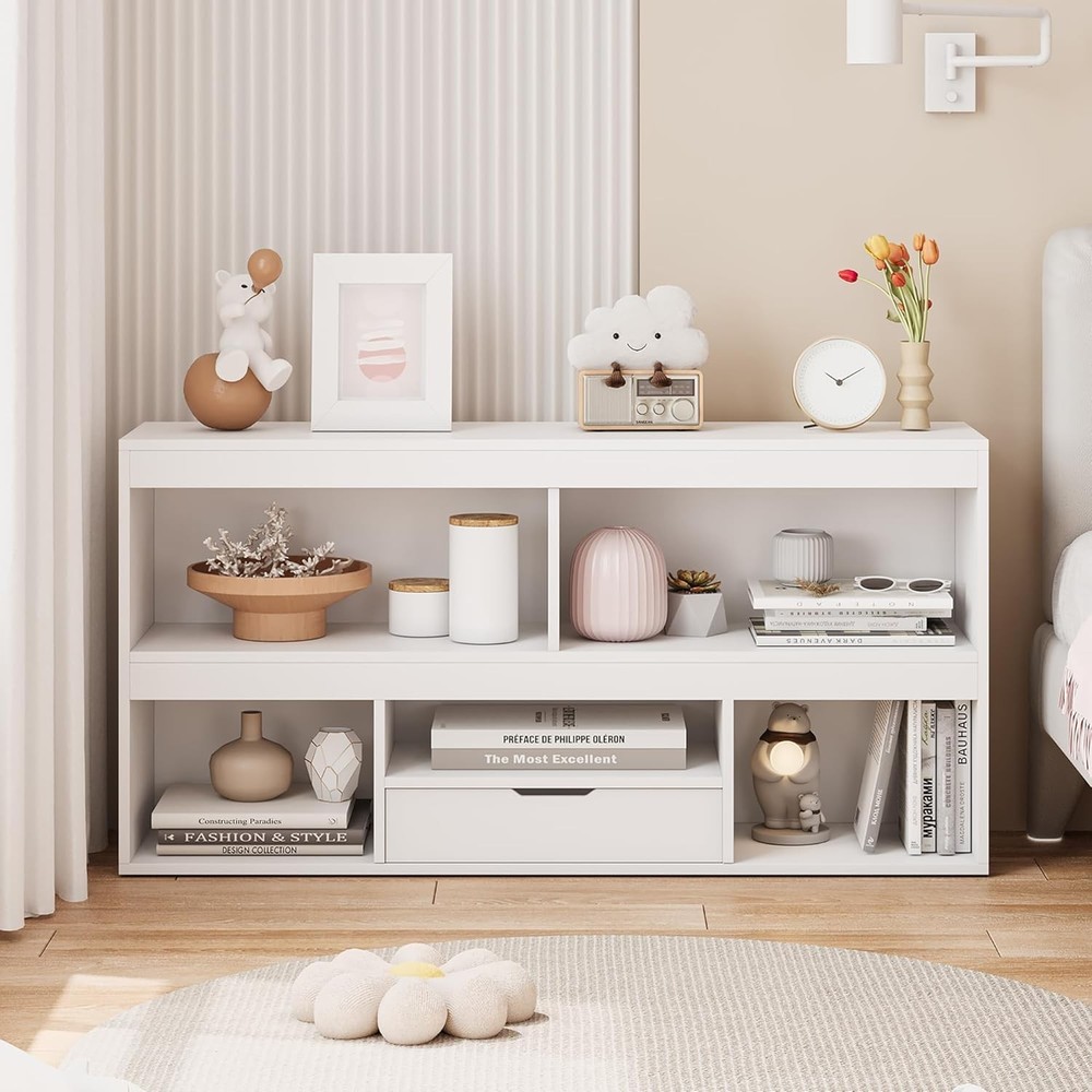 White Cube 2-Tier Kids Toy Storage Organizer with Drawer and Bookcase