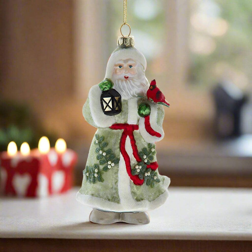 Mistletoe Kisses Santa Glass Ornament 6
