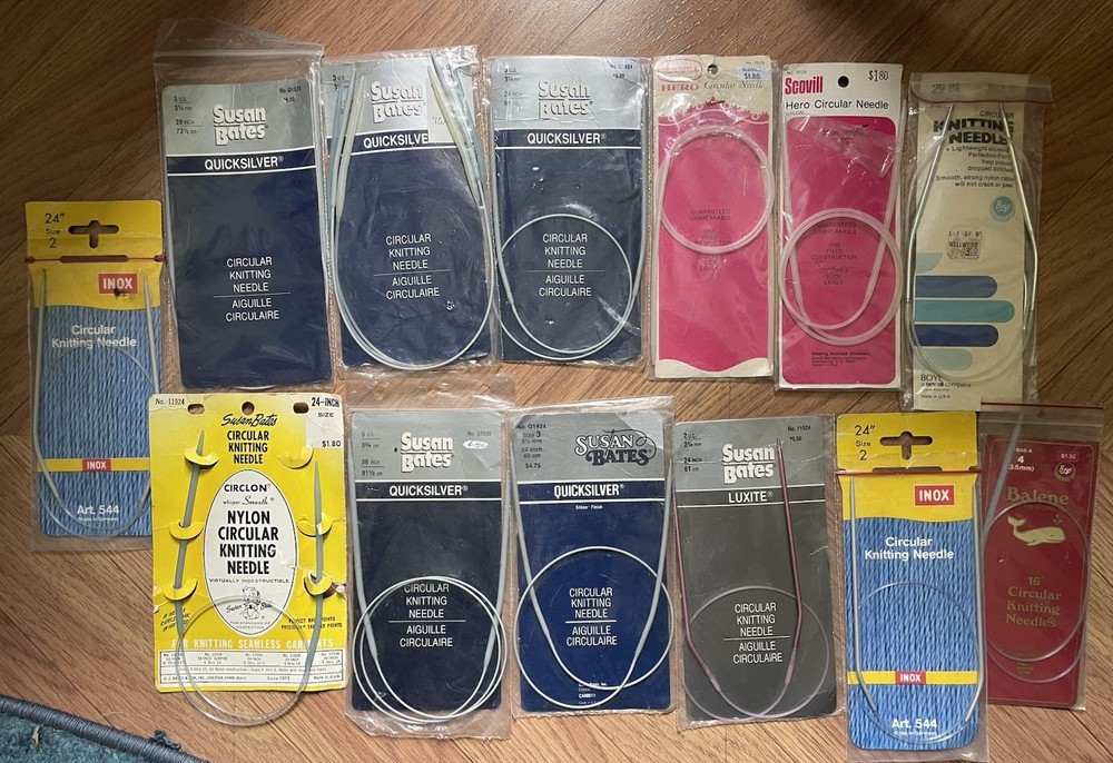 Lot Of Vintage Circular Knitting Needles - 13 Packages Most NIP Susan Bates Etc