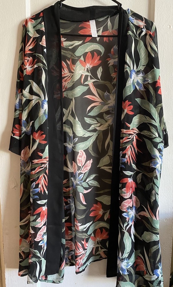 Lane Bryant Cacique Swim Cover Up Size 14/16 Black With Flower Pattern