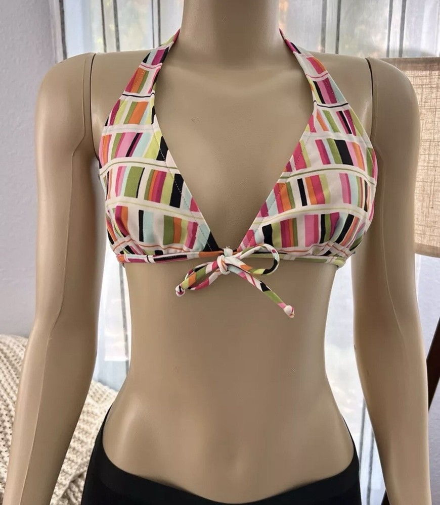 BCBG Maxazria Swim  Colorful Geometric  Halter Triangle Bikini Top Size 8