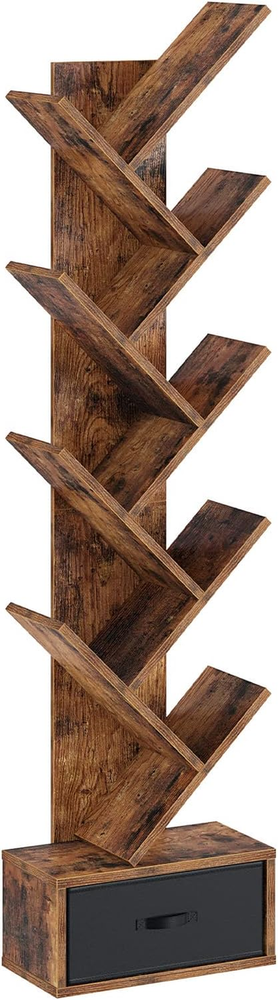 Bookshelf with Drawer, 9 Shelf Tree Bookshelf, Wooden Bookshelves Storage Rack f