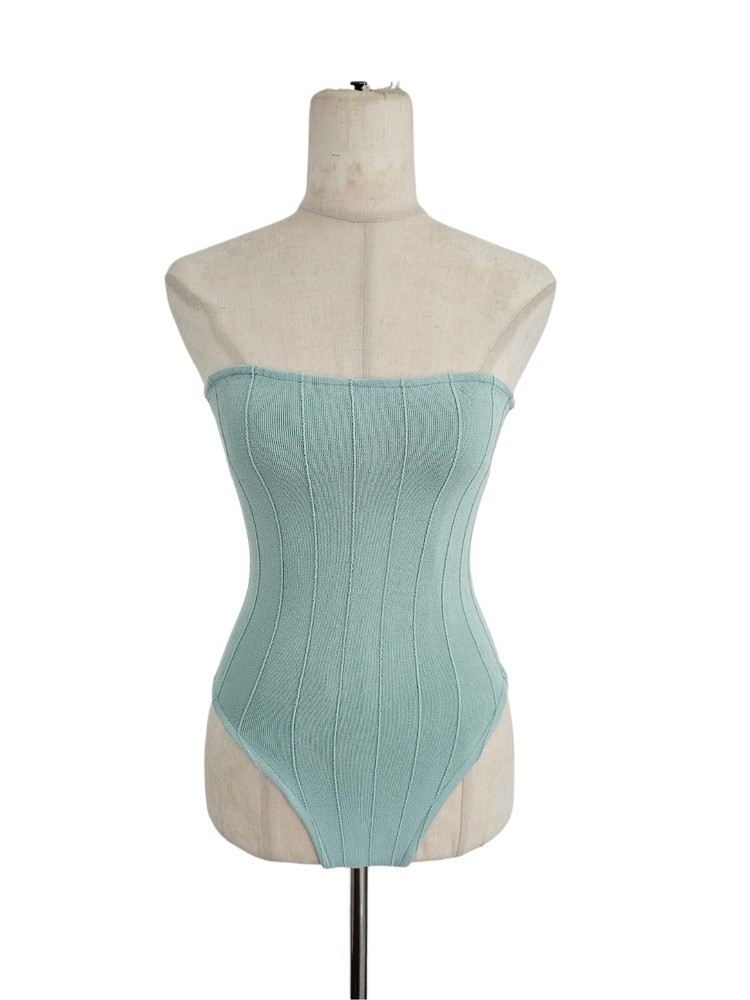 Hunza G Light Green Brooke Straopless One Piece Swimsuit