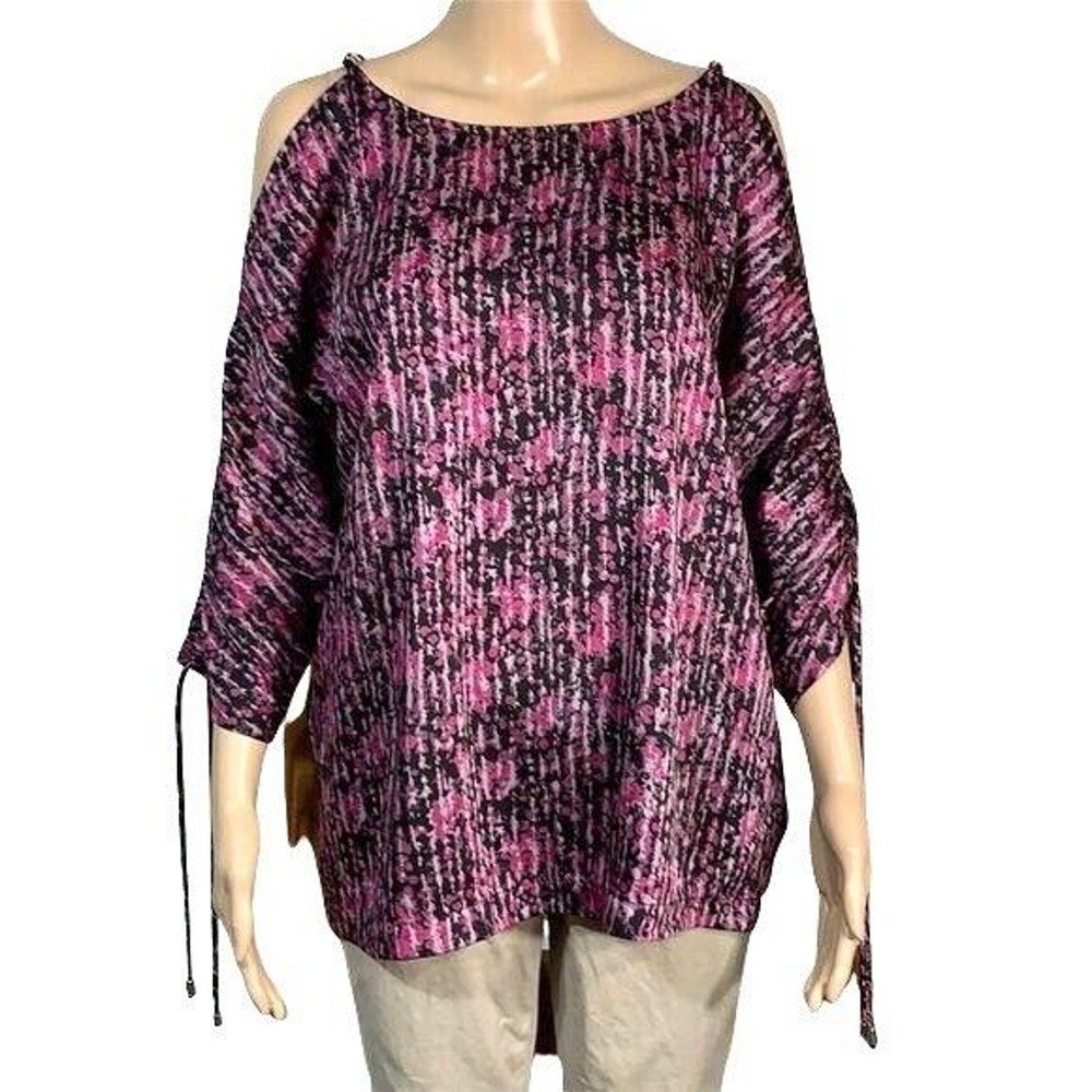 Michael Kors Womens Cold Shoulder Blouse with Chain Detail and Cinched Sleeves Size Large-image