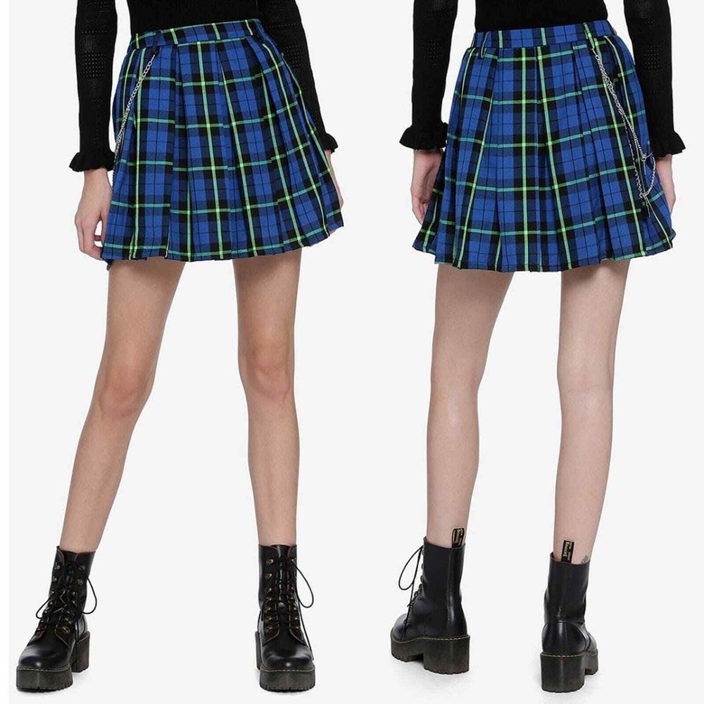 Hot Topic Blue Green Plaid Pleated Mini Skirt Juniors Size Small-image