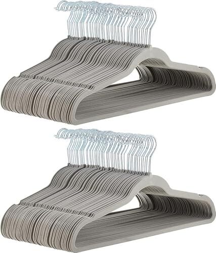 AmazonBasics Grey Suit Hangers - Pack of 100, Space-Saving Design-image