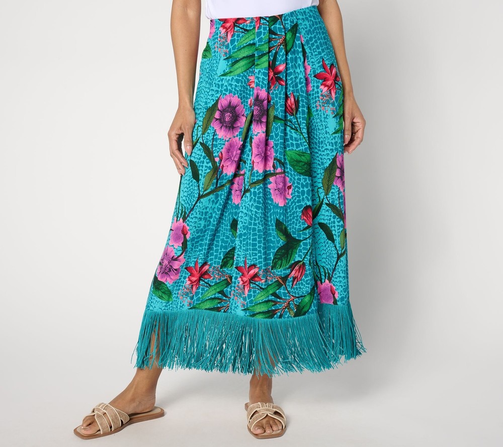 Women Control Women's Plus Sz Skirt 2X Como Jersey Fringe Multi-colored A648384