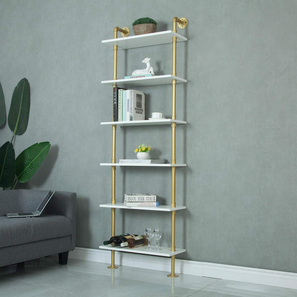 6-Tier Modern Wood Ladder Shelf for Industrial Storage & Display
