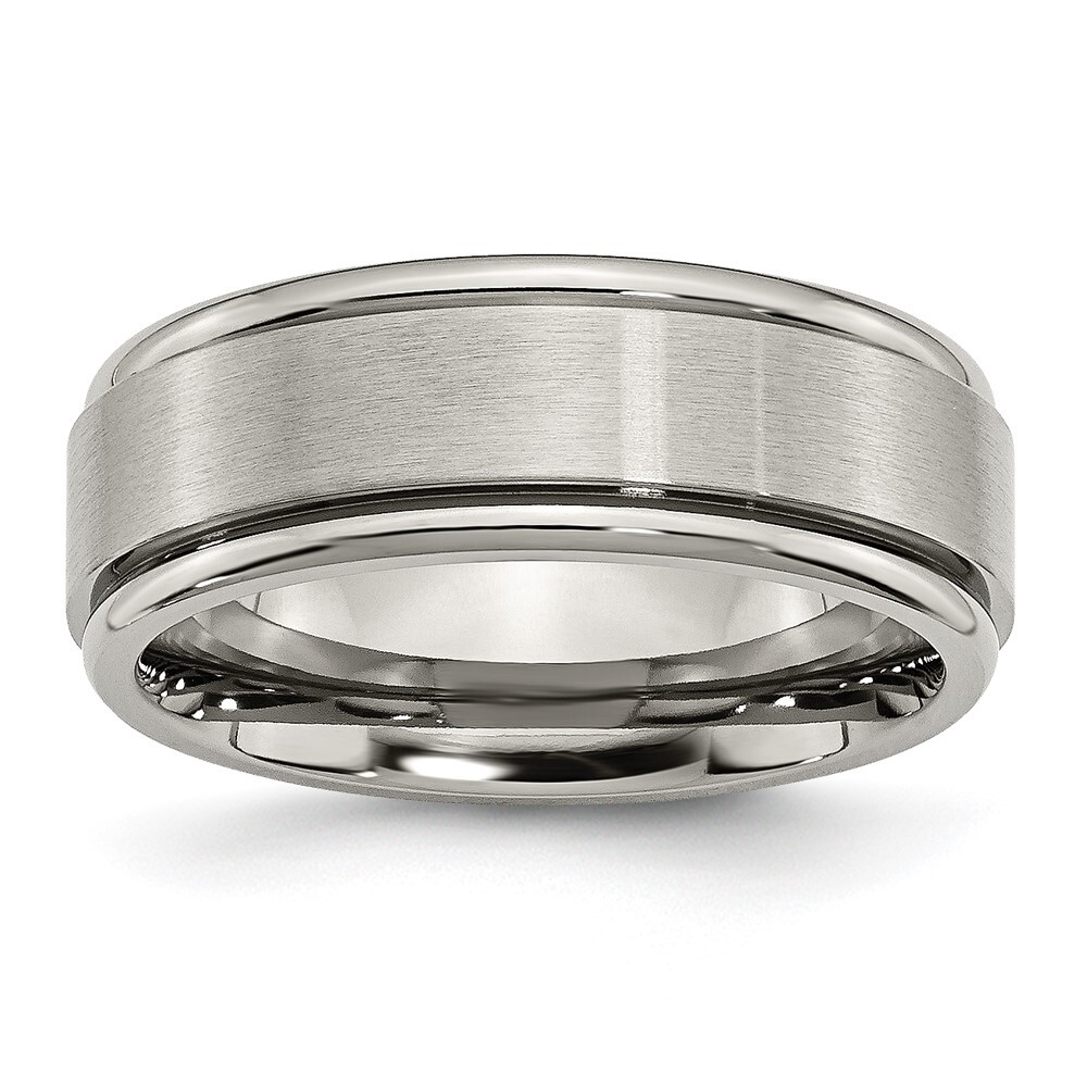 Titanium Brushed Center 8mm Ridged Edge Band Ring Size 7 for Men 5.26gm