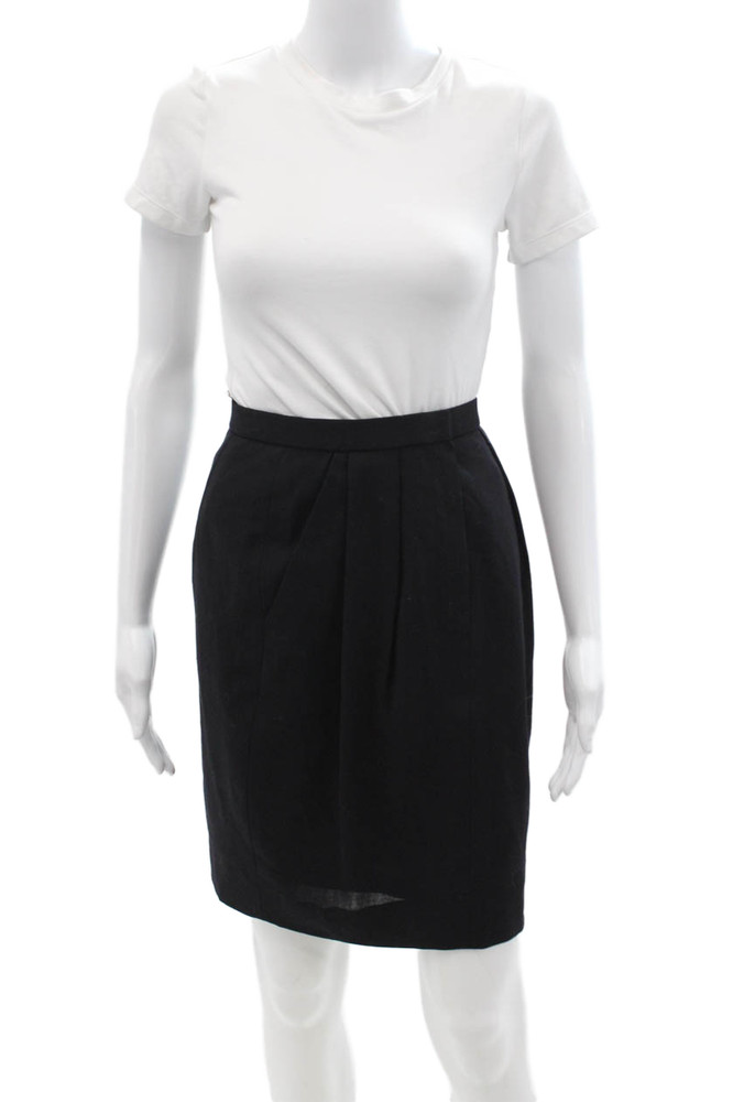 Donna Karan New York Women Pleated Pencil Mini Wool Skirt Black Size 4Free Shipping in US $100+ Orders | $6.95 Orders Below