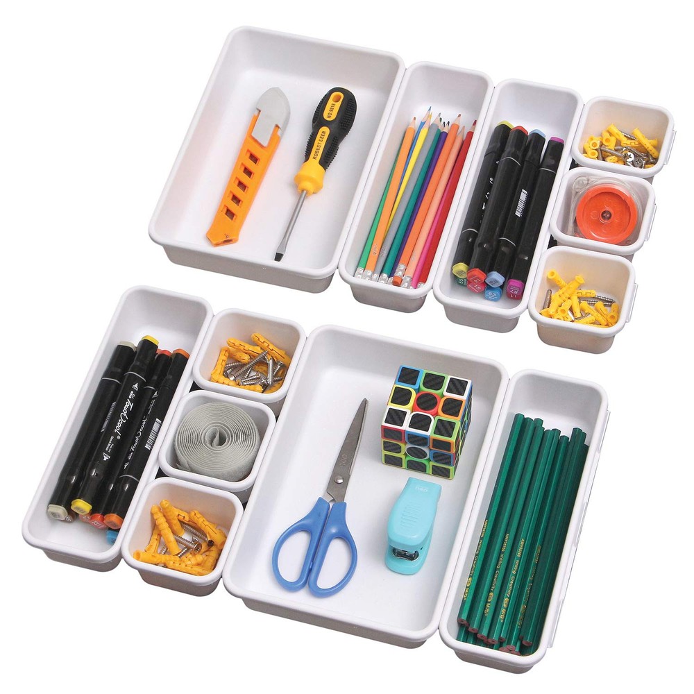 Set of 12 Interlocking Desk Drawer Organizer Tray Dividers Plastic Shallow Na...