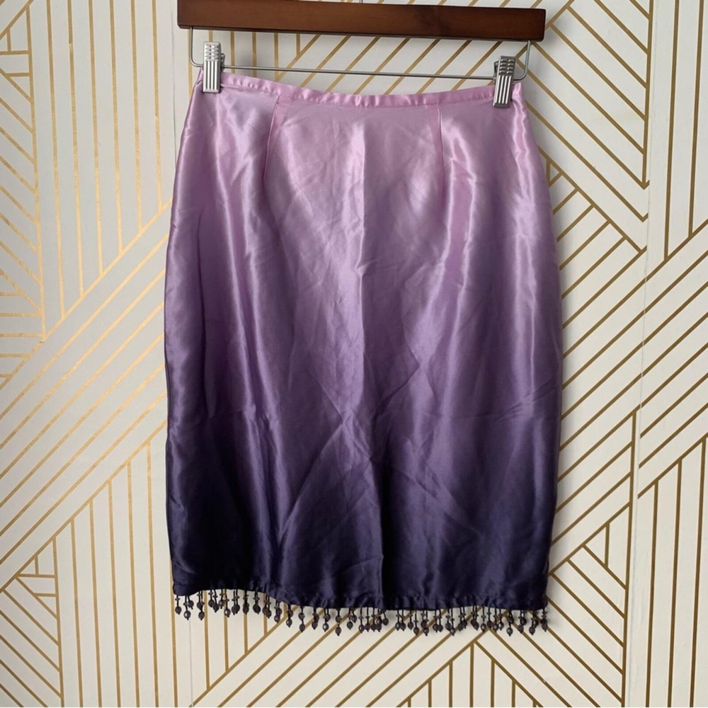 Vintage 100% Silk Ombré Midi Skirt Y2K Coquette Goth Fairycore Beaded Hem 90s 2