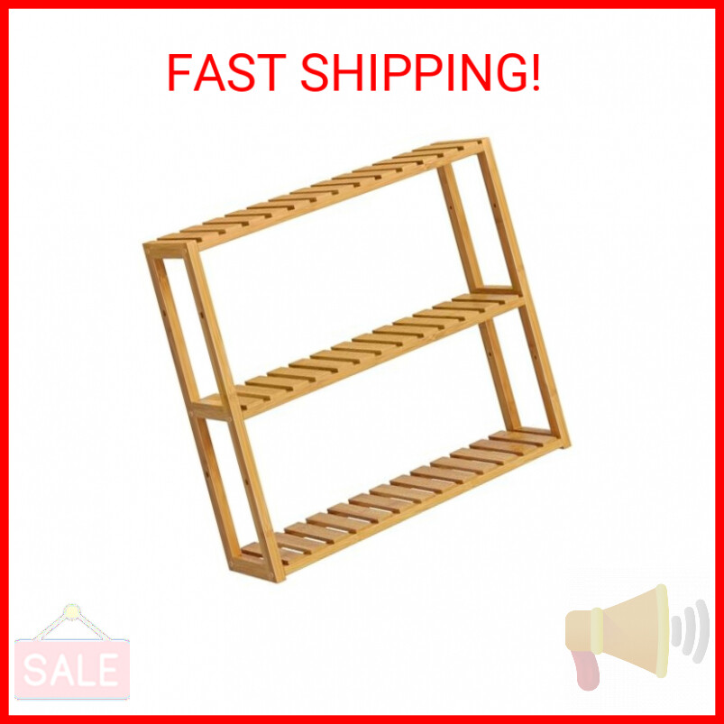 SONGMICS 3-Tier Adjustable Bamboo Bathroom Shelf Wall Mount or Standing Plant Rack