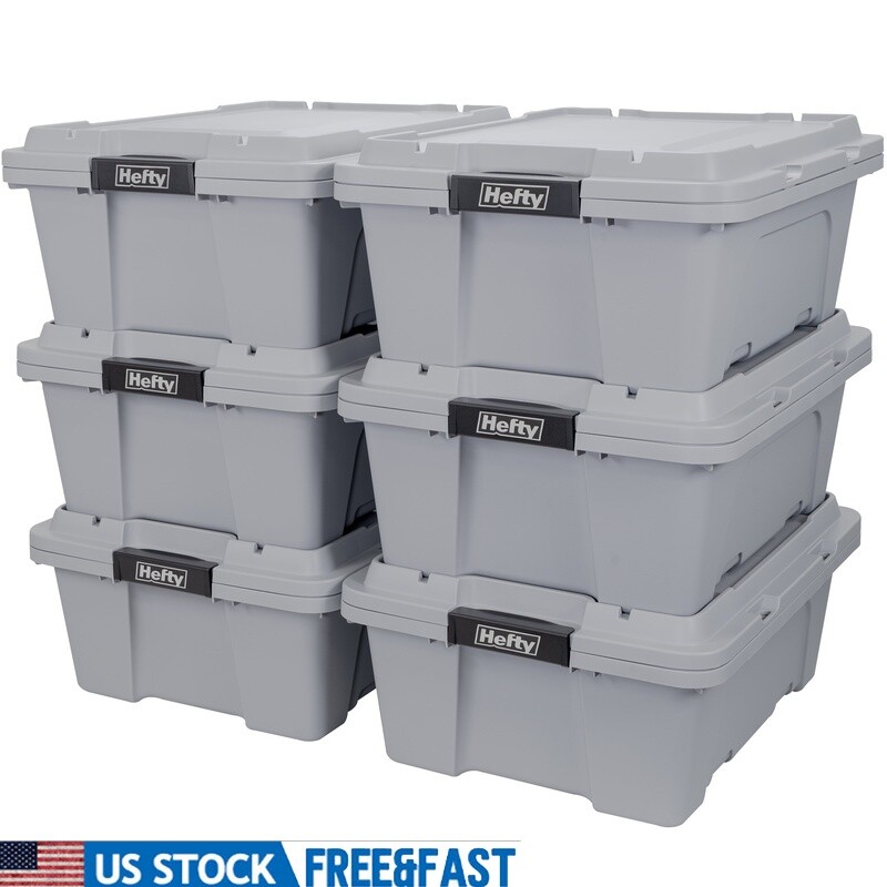 Durable Stackable Plastic Storage Bins 6-Pack for Garage Organization