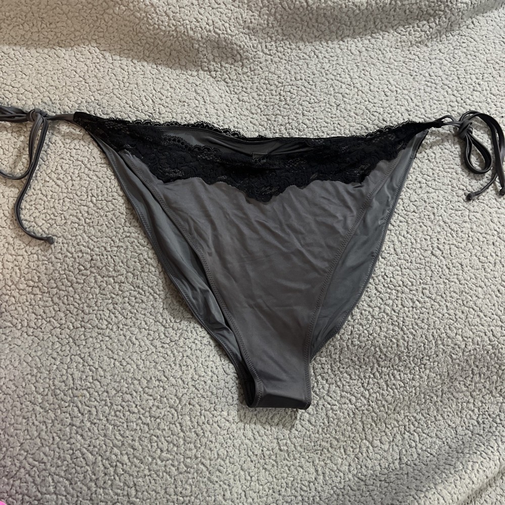 Skims Lace Swim Tie Bikini Bottom Size 4x Gunmetal