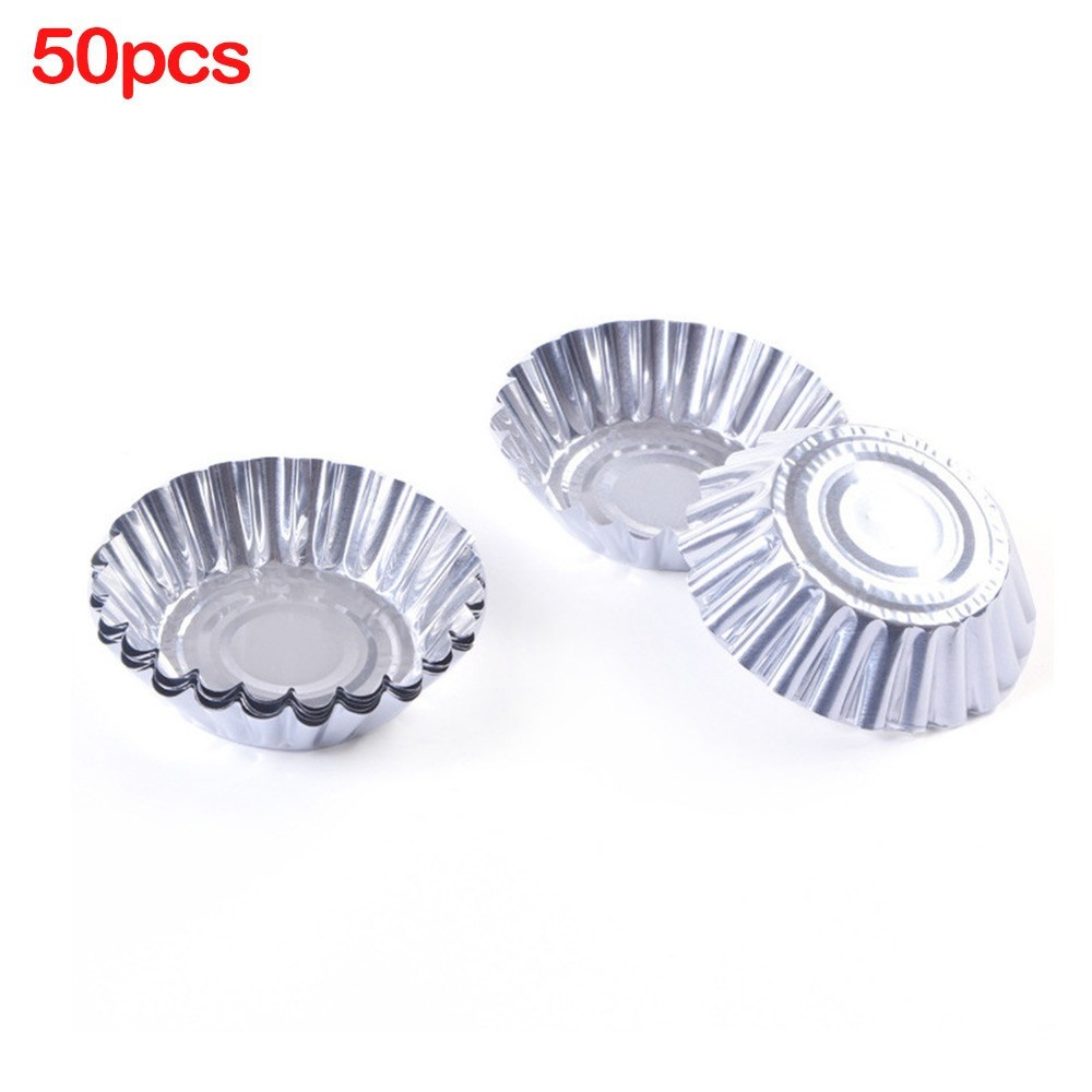 50-Pack Silver Egg Tart Moulds for Baking Cupcakes Cookies & Tarts - Aluminum Tin  