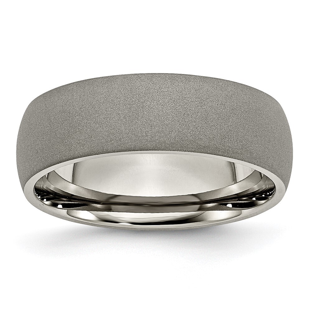 Titanium Stone Finish 7mm Half Round Band Ring Size 6 for Men 3.58gm