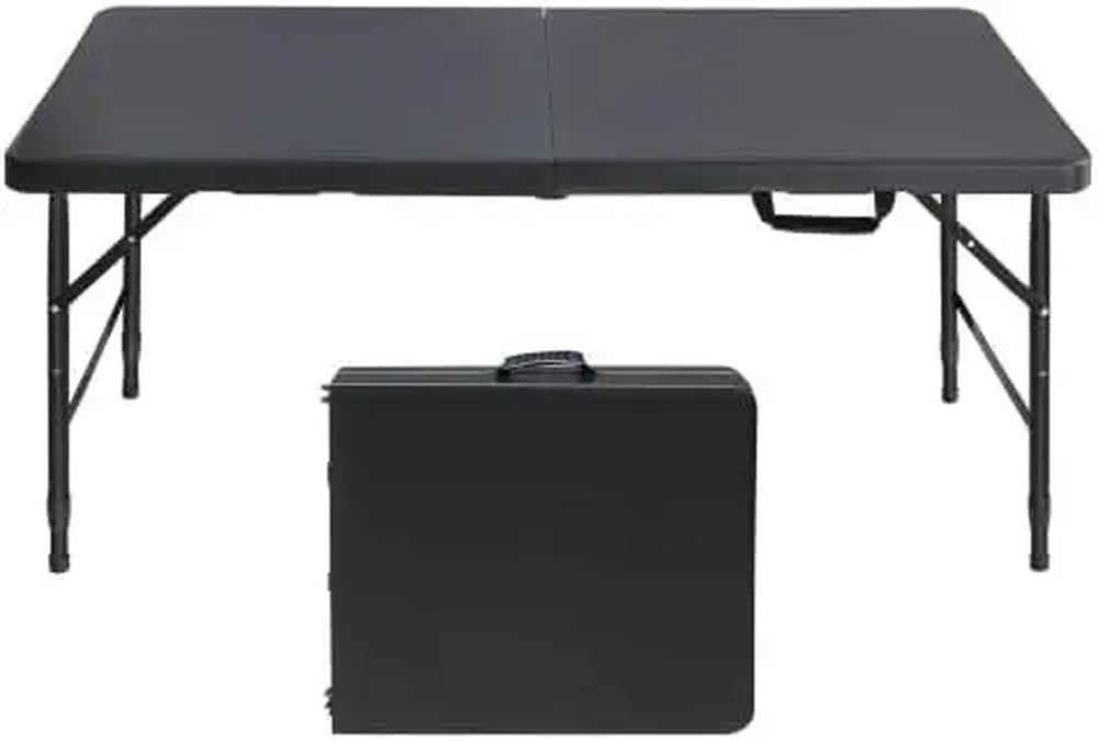 4ft Adjustable Height Portable Plastic Folding Table with Carry Handle