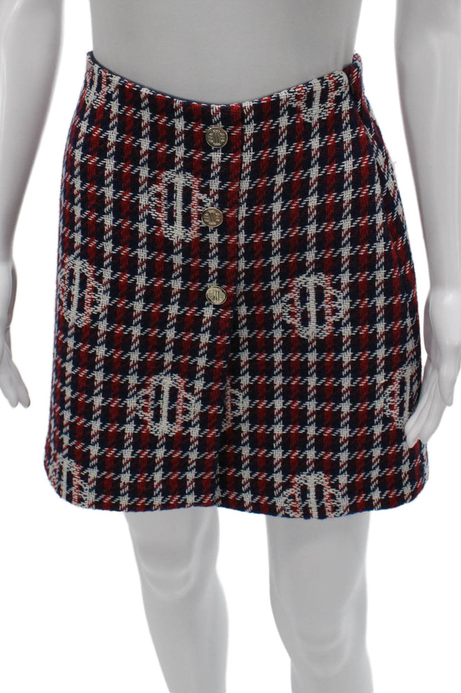 Maje Women A-Line Plaid Button Short Skirt Red Size 38Free Shipping in US $100+ Orders | $6.95 Orders Below