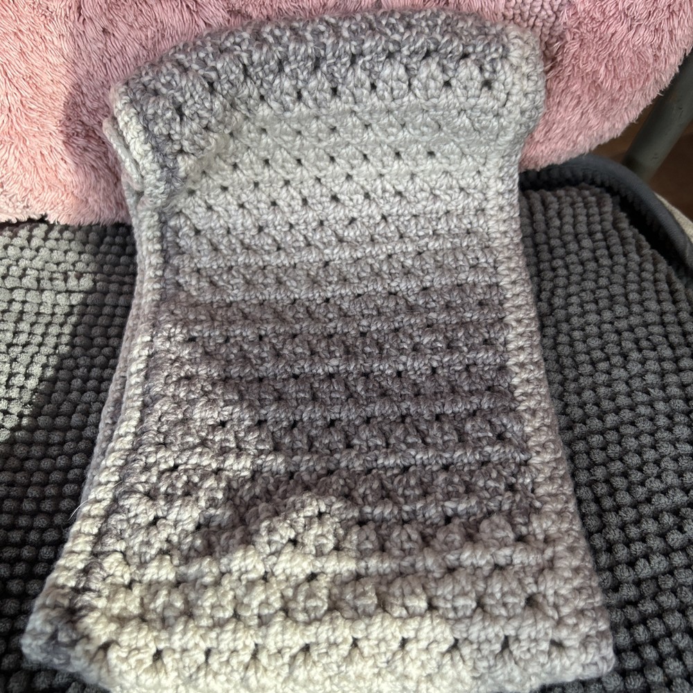 Hand Knit Crochet Scarf soft gray colors