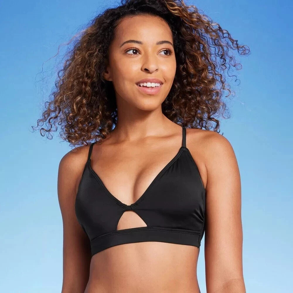 Shade & Shore XS 32B Black Keyhole Front Longline Underwire Bikini Swim Top