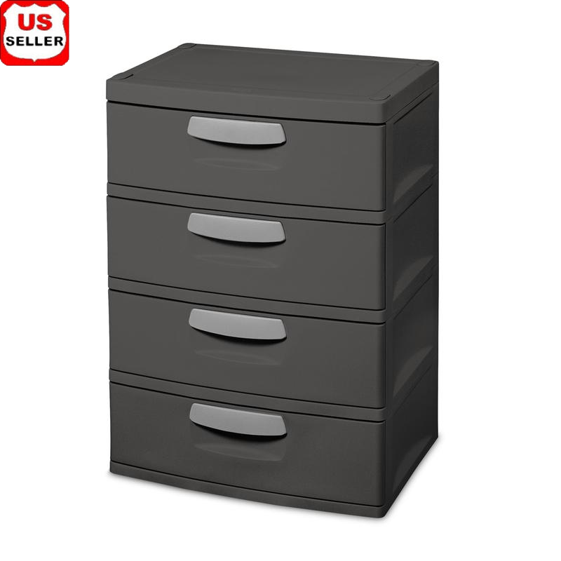 Durable 4-Drawer Plastic Storage Unit for Garage Basement and Home Organization