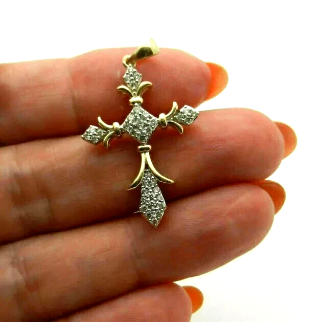 Round Cut 1.00Ct Simulated Diamond Cross ChristmasPendant 14K Yellow Gold Plated