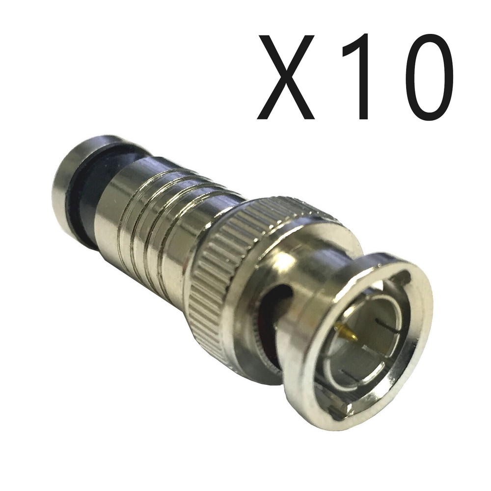 10 Pack BNC Male Waterproof Compression Connectors for RG6 Coax CCTV Cable