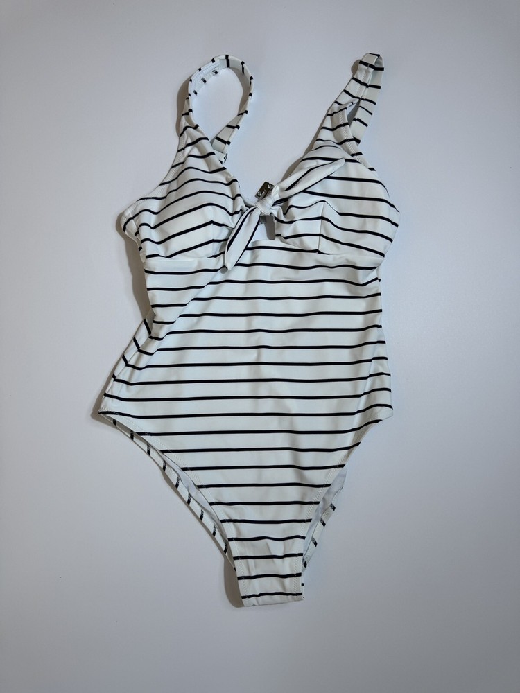 CUPSHE One Piece Swimsuit Women Swimwear Jacquard Deep V-Neck Striped Sz L