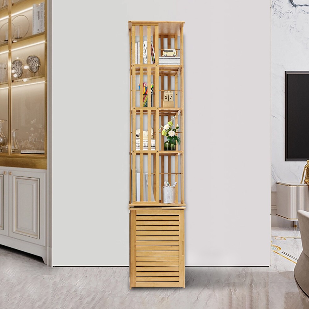 6-Tier Bamboo Rotating Corner Bookshelf Organizer for Storage & Display