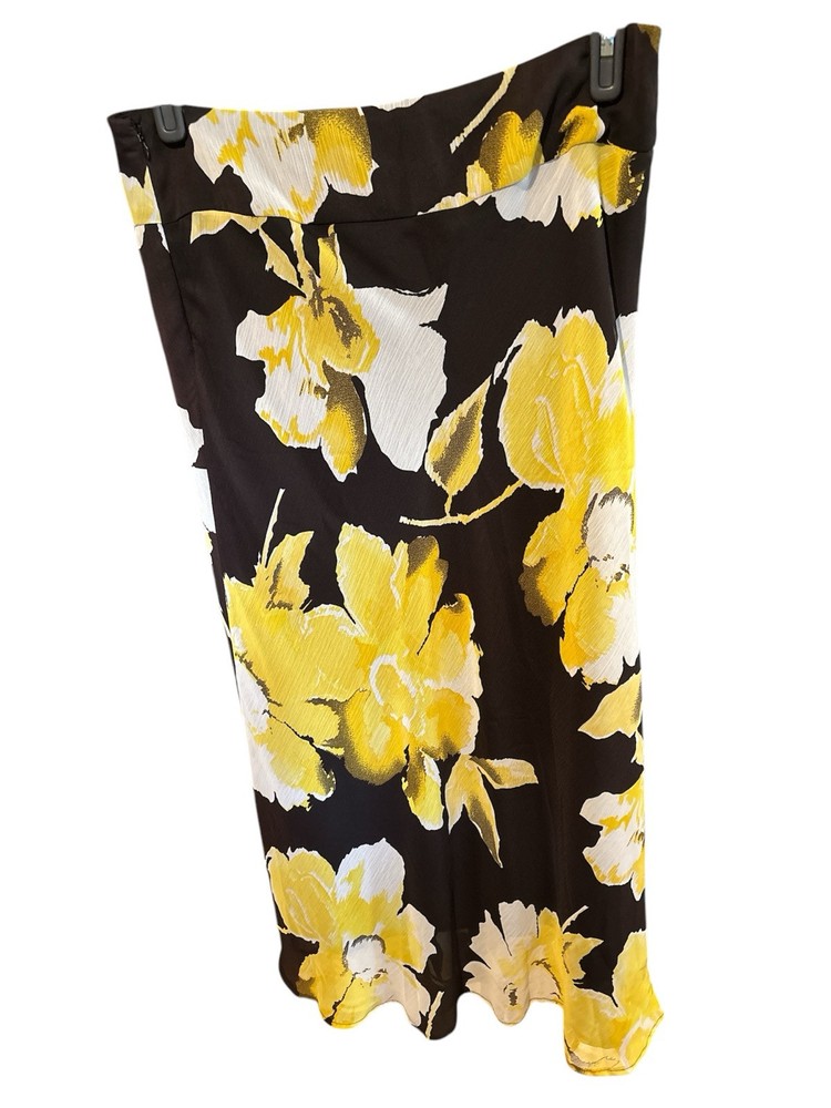 Cato Women’s Size 12 Maxi Black Yellow Bold Floral Lined Maxi Skirt Side Zip