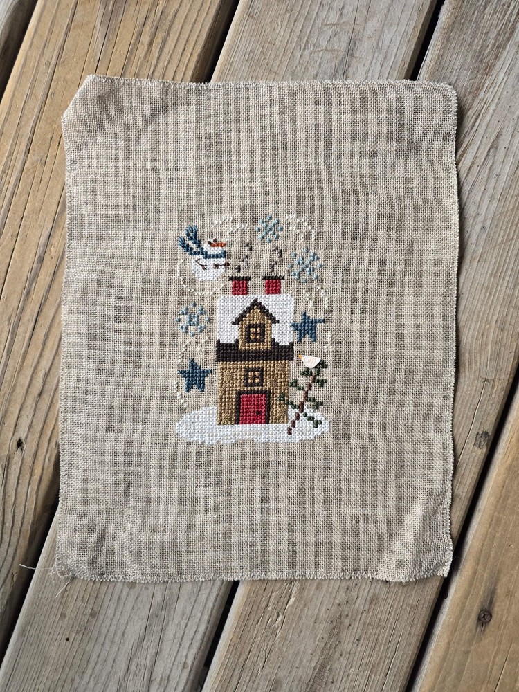 Bent Creek - Winter House Zipper - Completed Cross Stitch