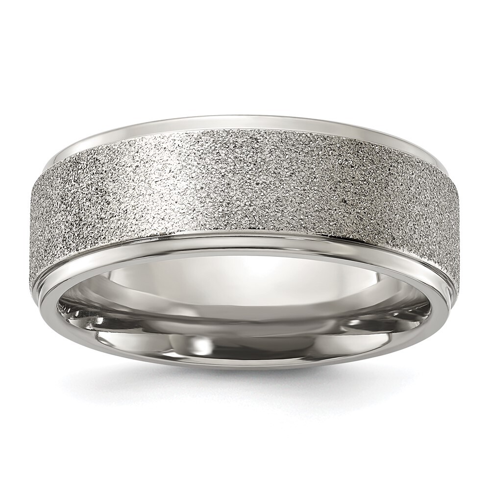 Titanium Polished Laser-cut Center 8mm Band Ring Size 11 for Men 4.67gm