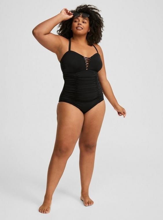 Torrid Wireless Lattice One-Piece Swimsuit Deep Black Size 2 Swim