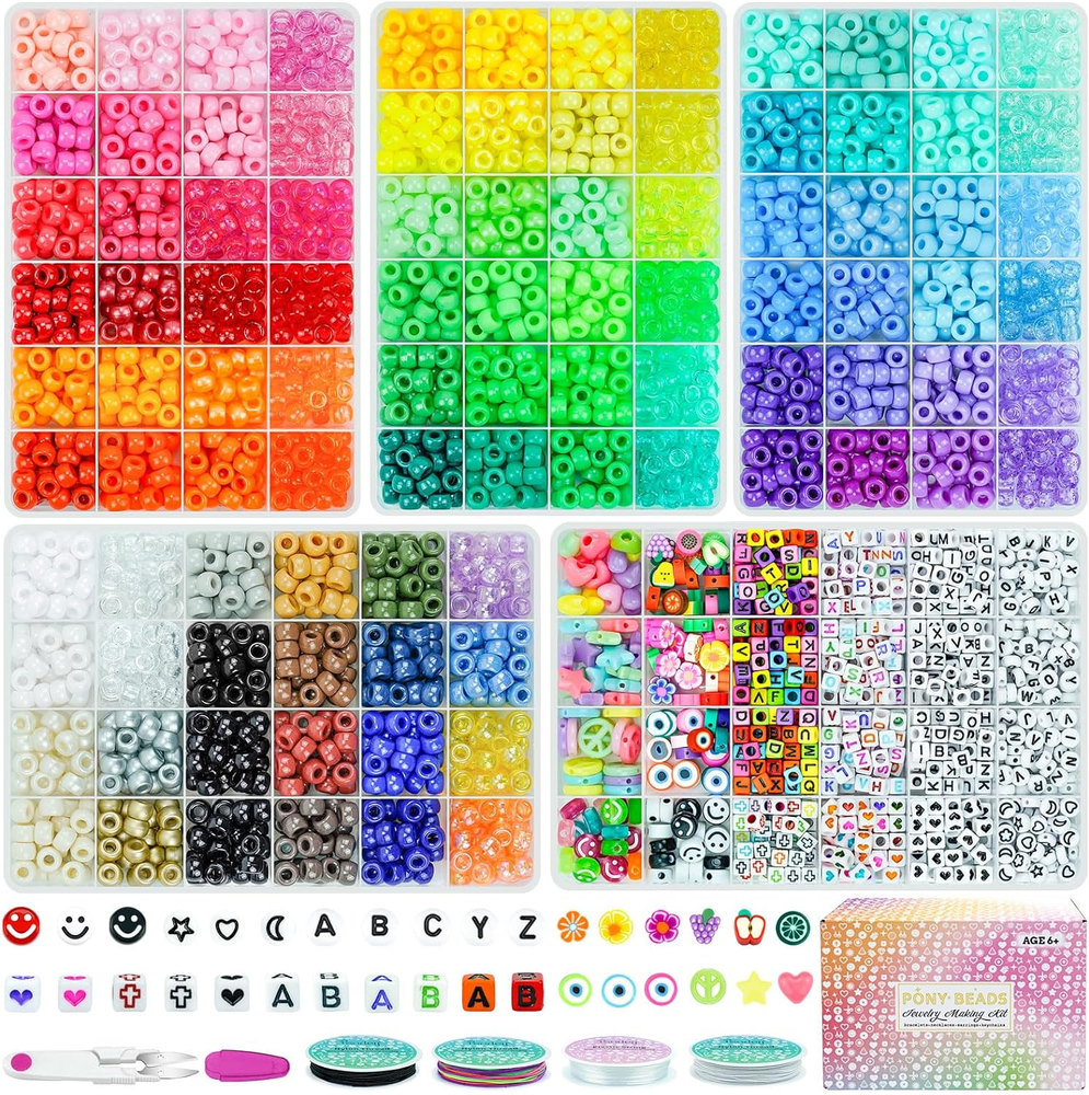 5 Boxes Bracelet Making Kit Pony Beads, 96 Colors 6X9Mm Friendship Bracelet Kit