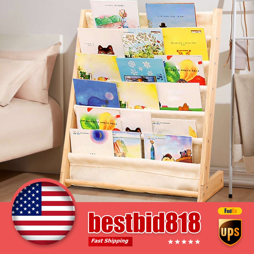 Wooden Bookcase 6 Tiers Children Kids Book Shelf Storage Rack Tidy Organizer