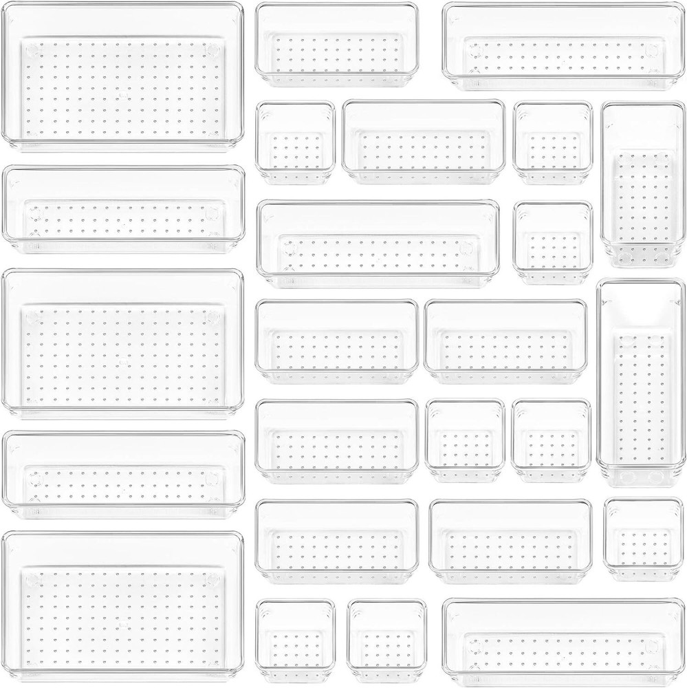 Vtopmart 25-Piece Clear Drawer Organizer Set in 4 Sizes for Bathroom Storage