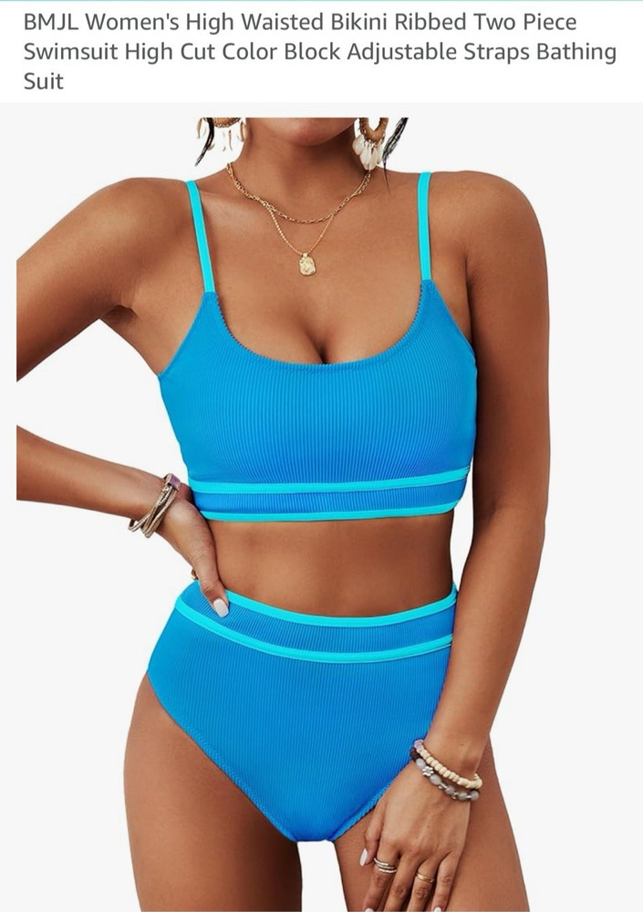 BMJL Women's High Waisted Bikini Sets Sporty Bikini Ribbed Swimsuit Size L NEW